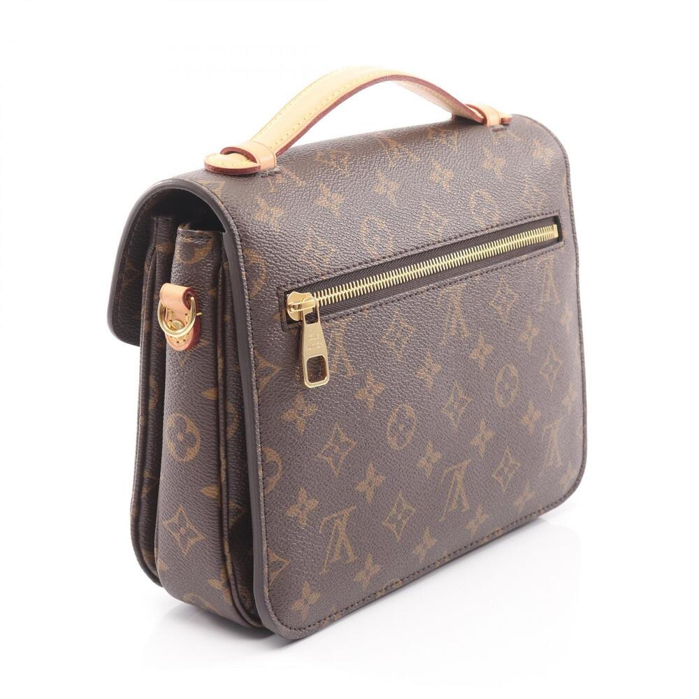 Louis Vuitton Leather Brown Pochette Metis Monogram Canvas Handbag